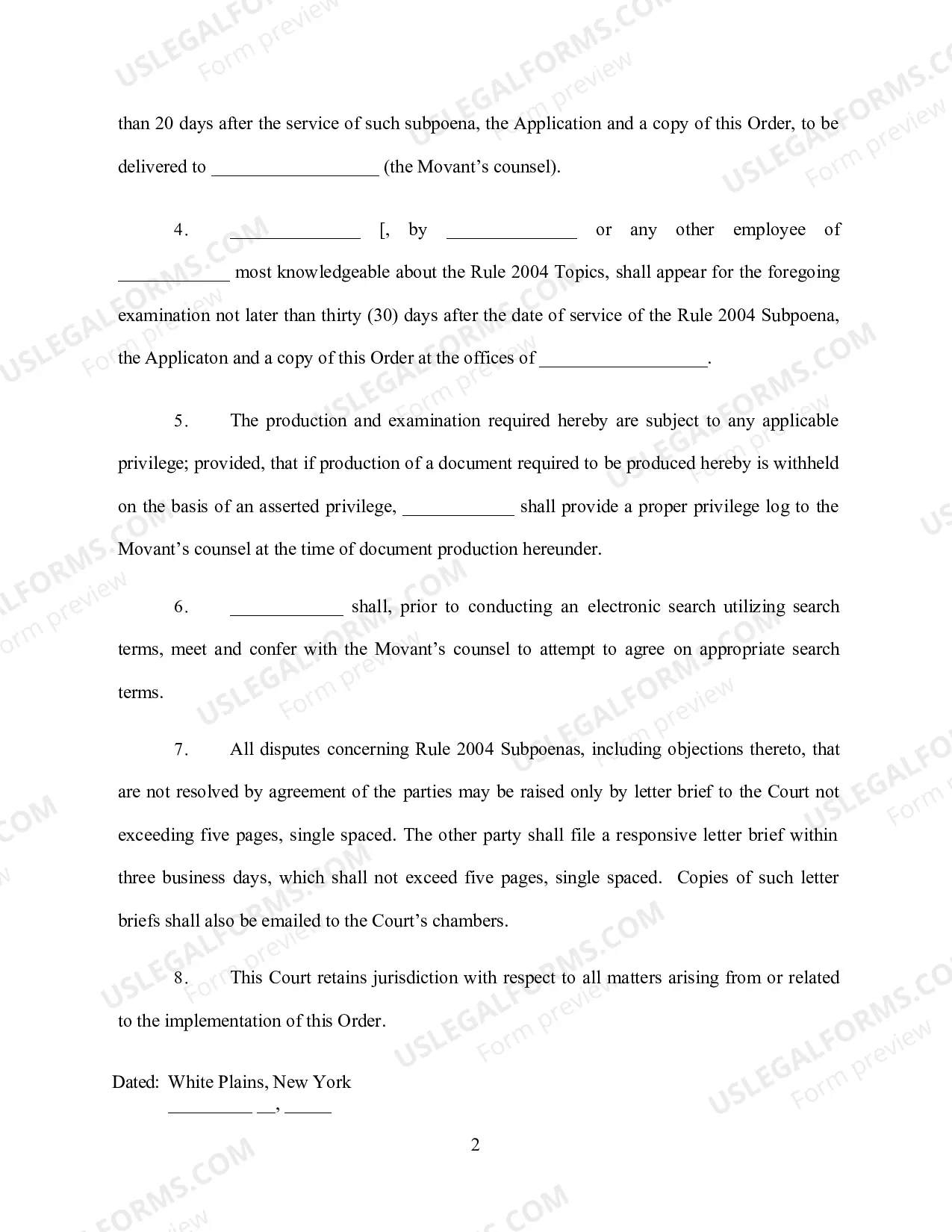 Preview Order on Rule 2004 Application
