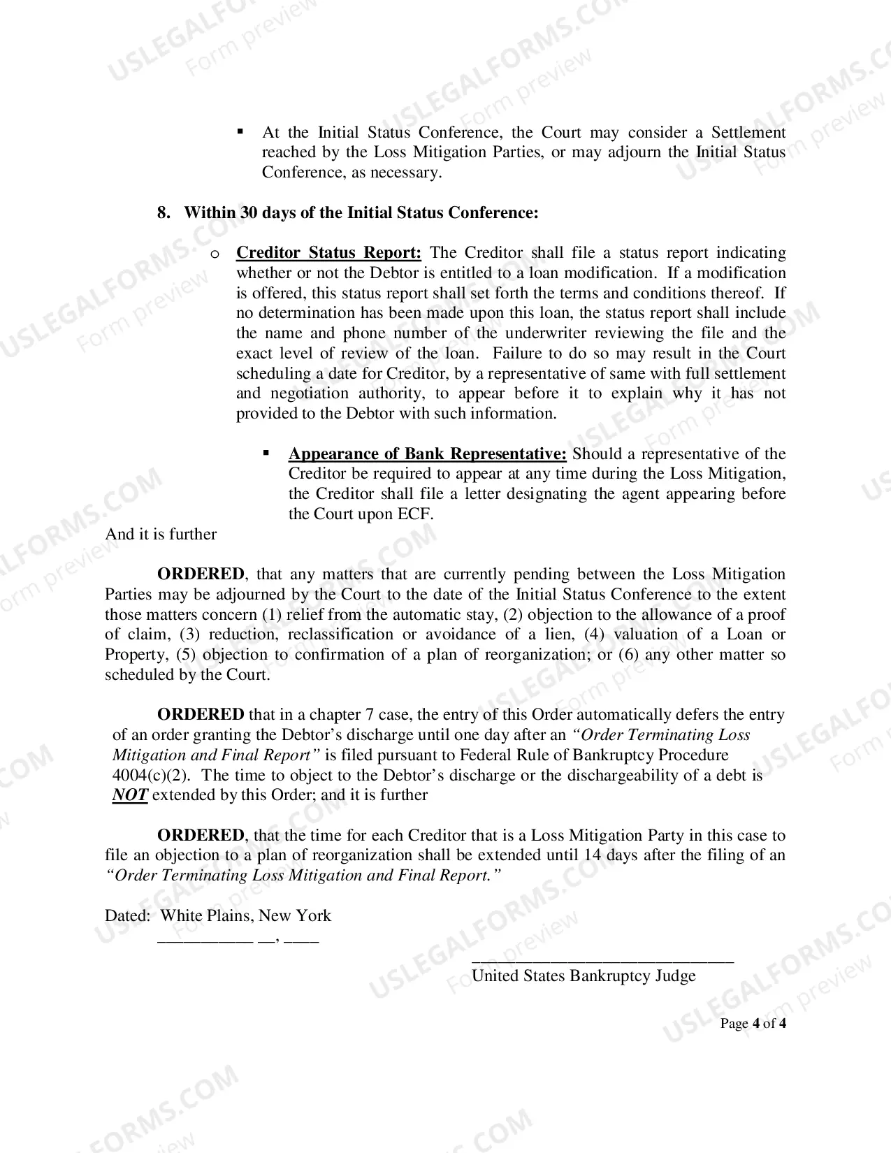 Preview Loss Mitigation Order White Plains only