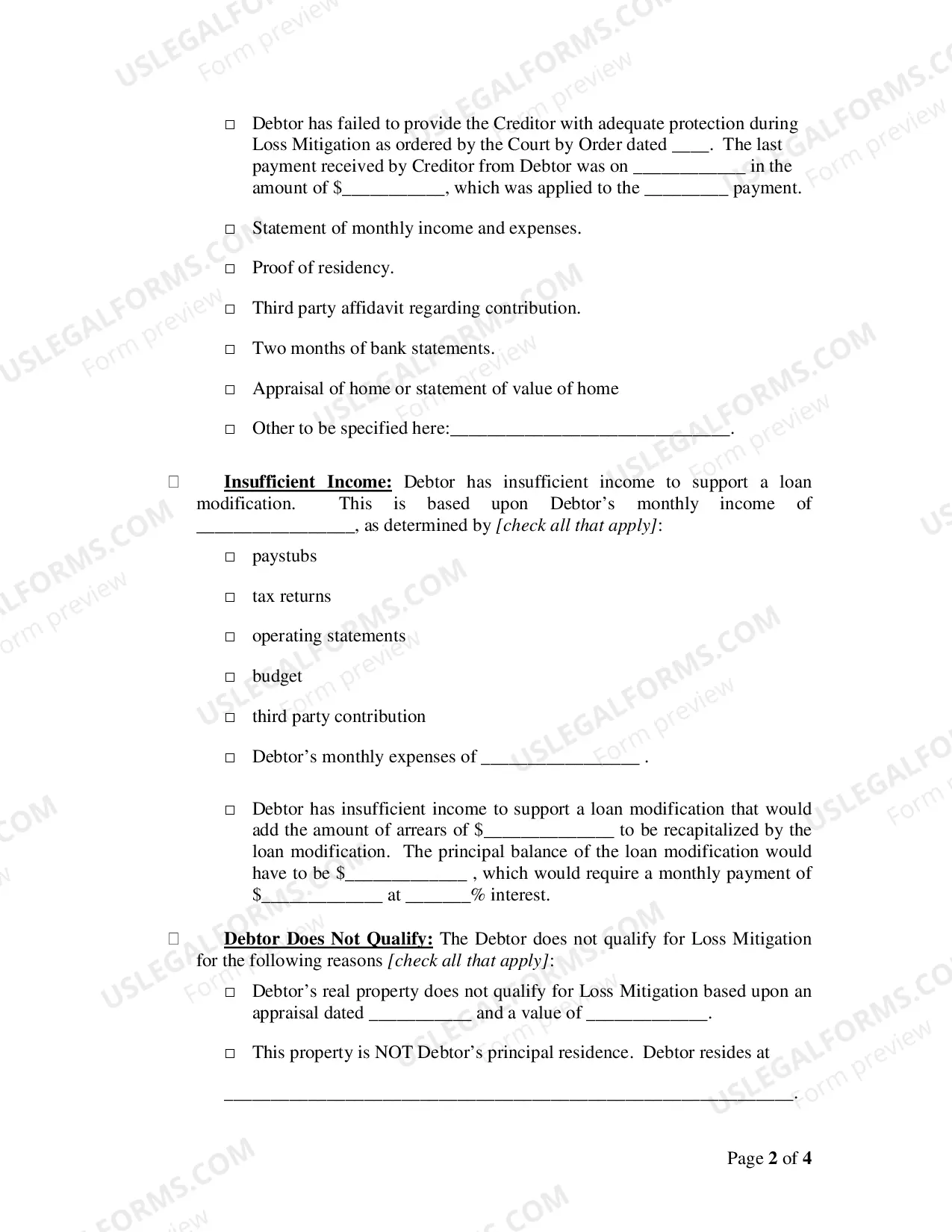 Preview Creditor's Request for Termination of Loss Mitigation