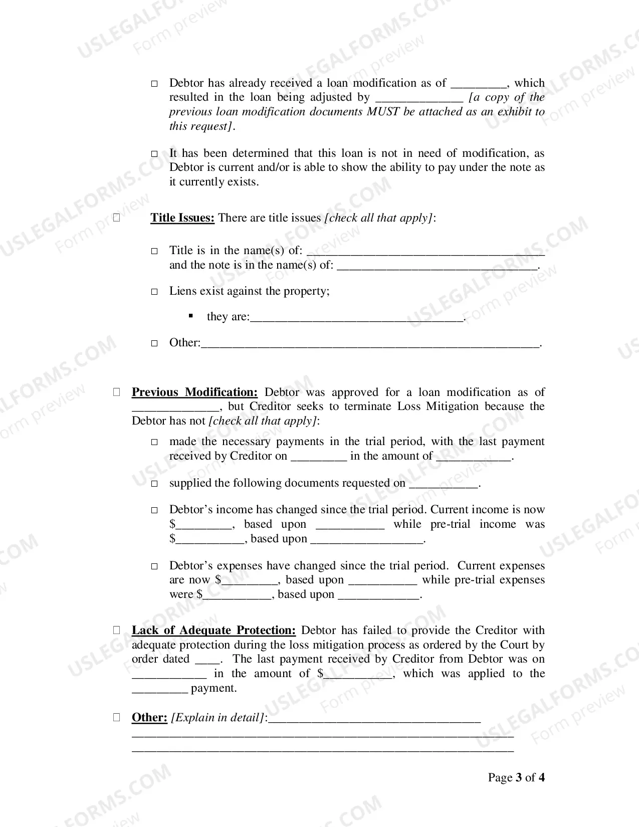 Preview Creditor's Request for Termination of Loss Mitigation