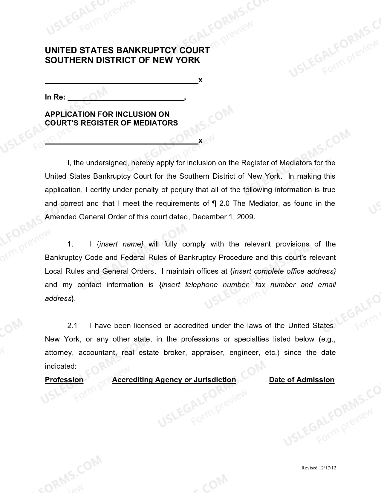 Preview Mediators' Application Form (Microsoft Word Format)