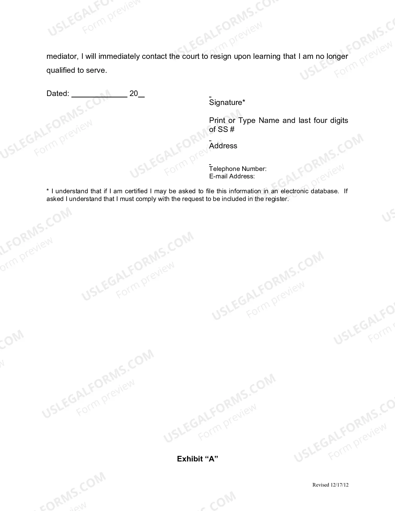 Preview Mediators' Application Form (Microsoft Word Format)