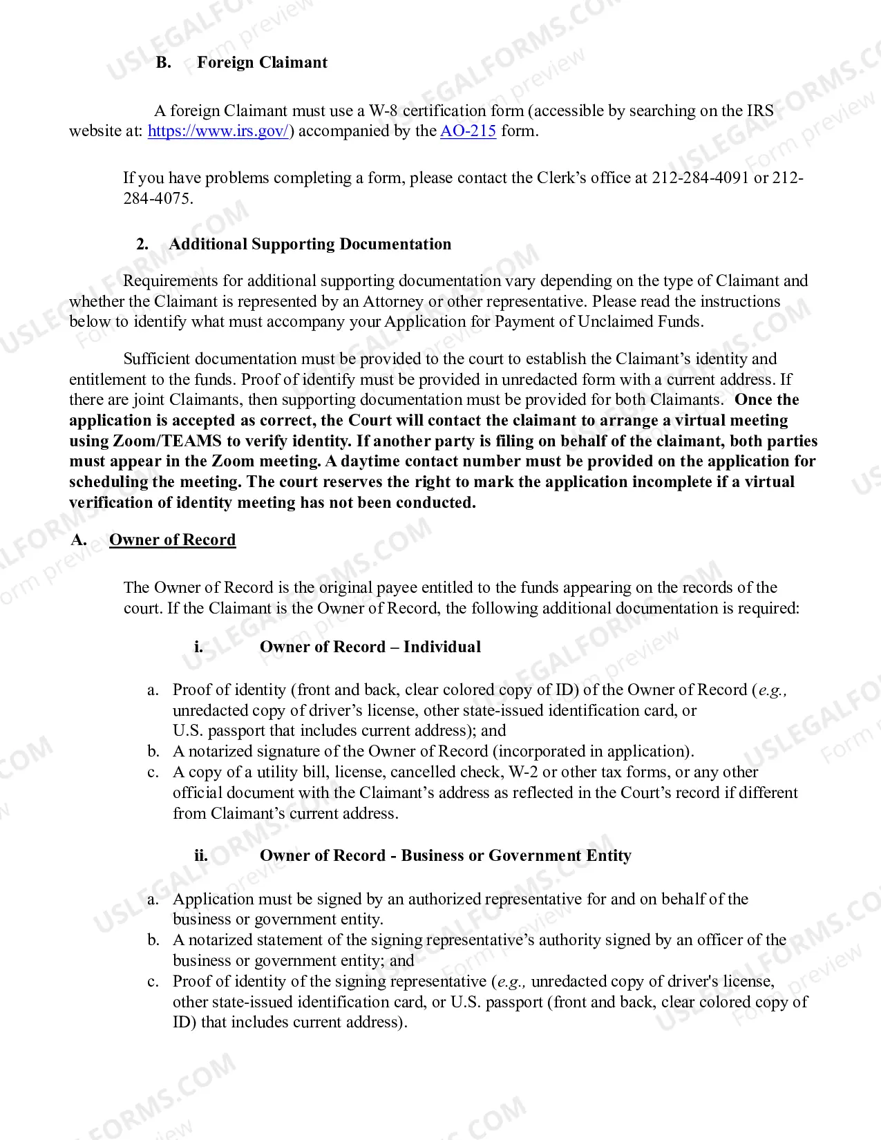 Preview Instructions for Applying for Unclaimed Funds