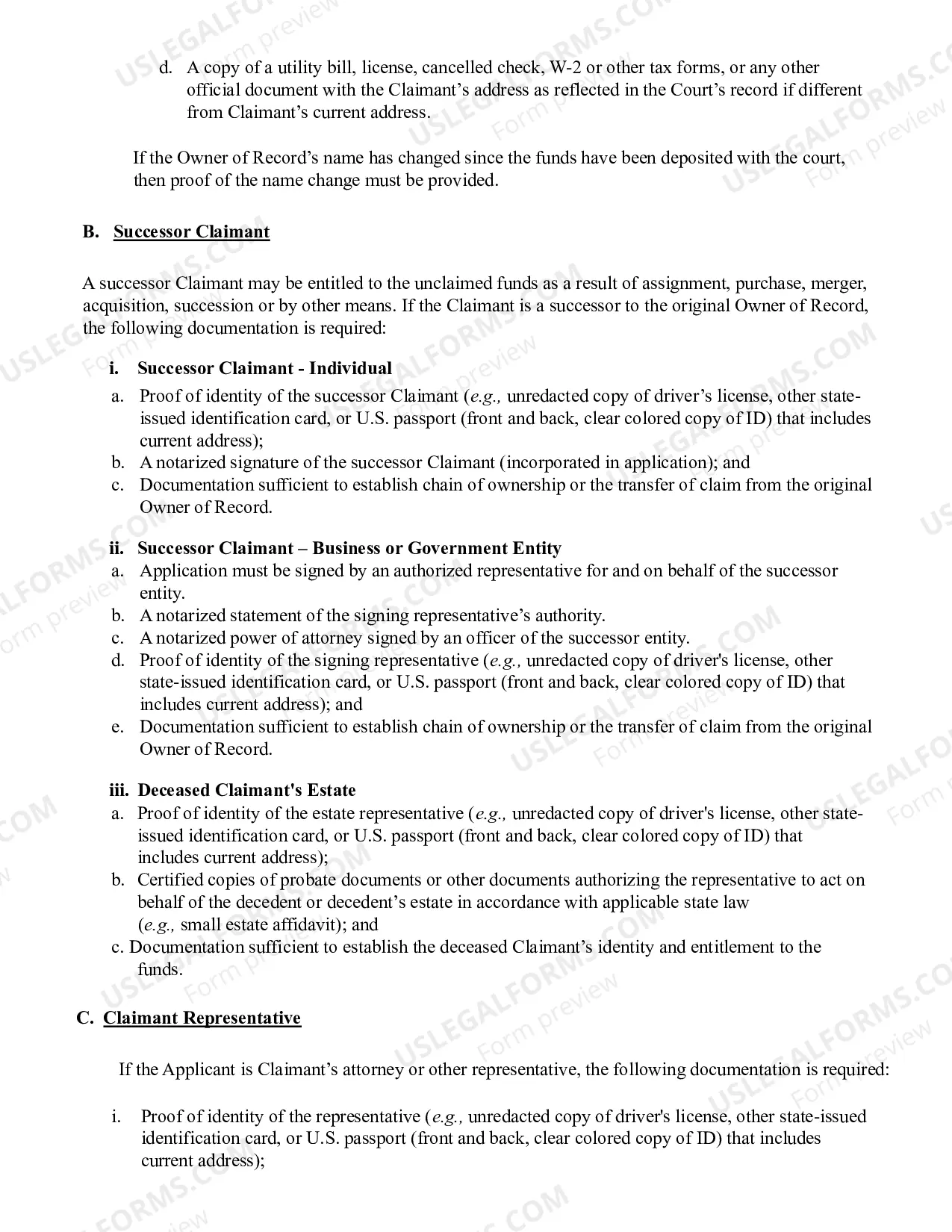 Preview Instructions for Applying for Unclaimed Funds