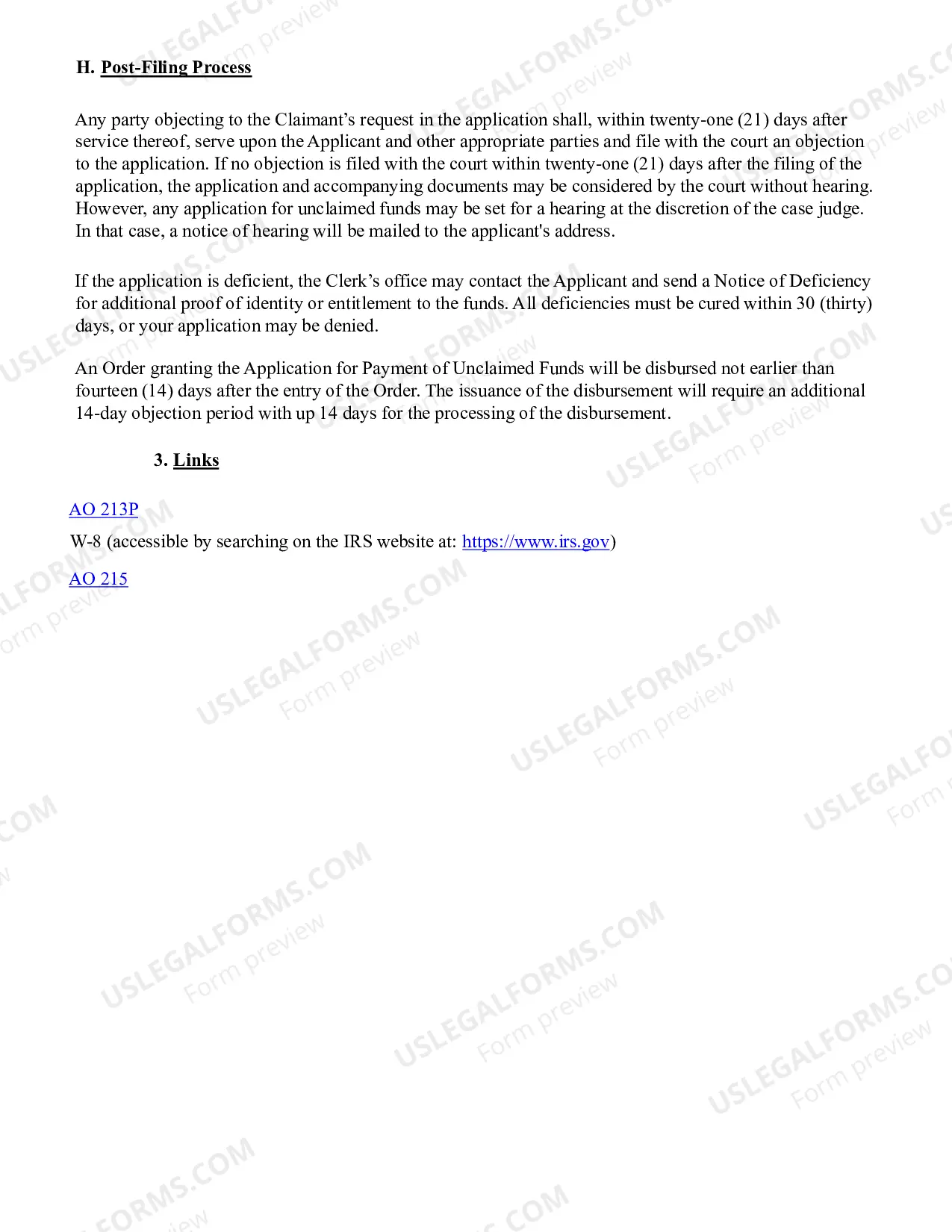 Preview Instructions for Applying for Unclaimed Funds