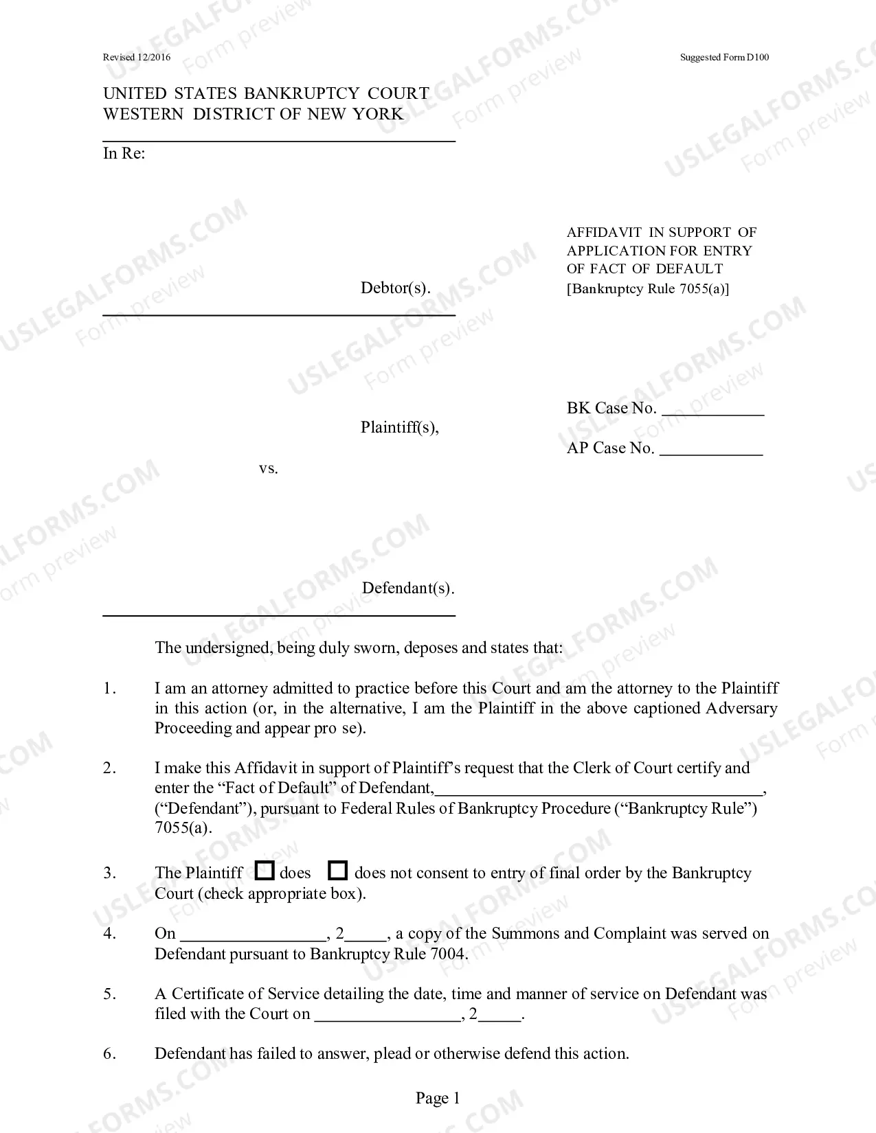 Preview Judgment by Default/Rule 7055 - Core - If Debtor is the Defendant, DO NOT use.