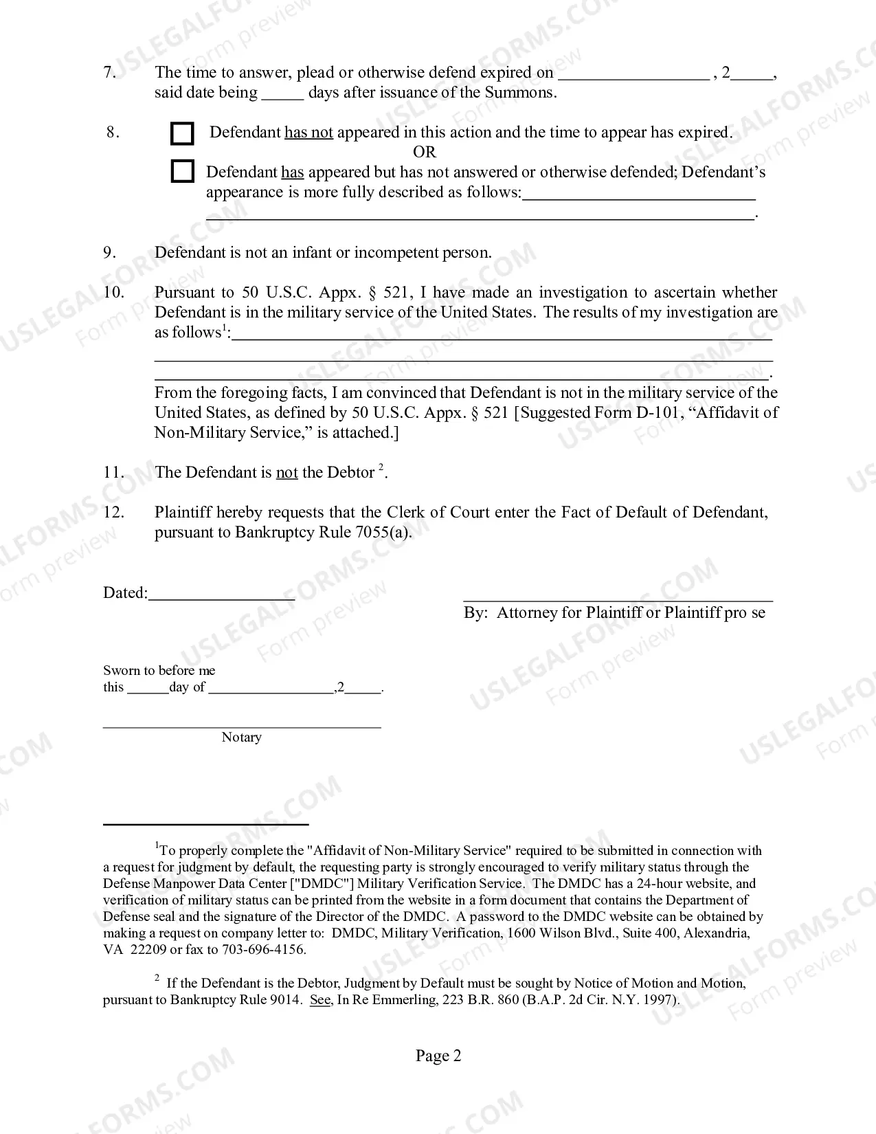 Preview Judgment by Default/Rule 7055 - Core - If Debtor is the Defendant, DO NOT use.