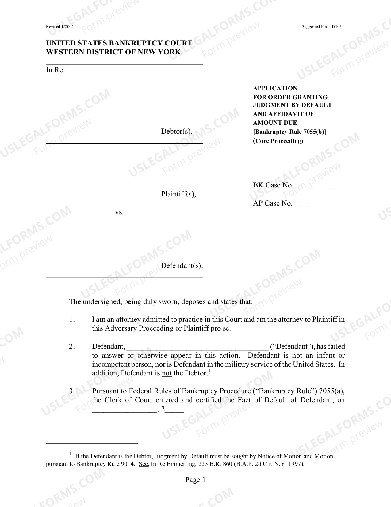 Preview Judgment by Default/Rule 7055 - Core - If Debtor is the Defendant, DO NOT use.
