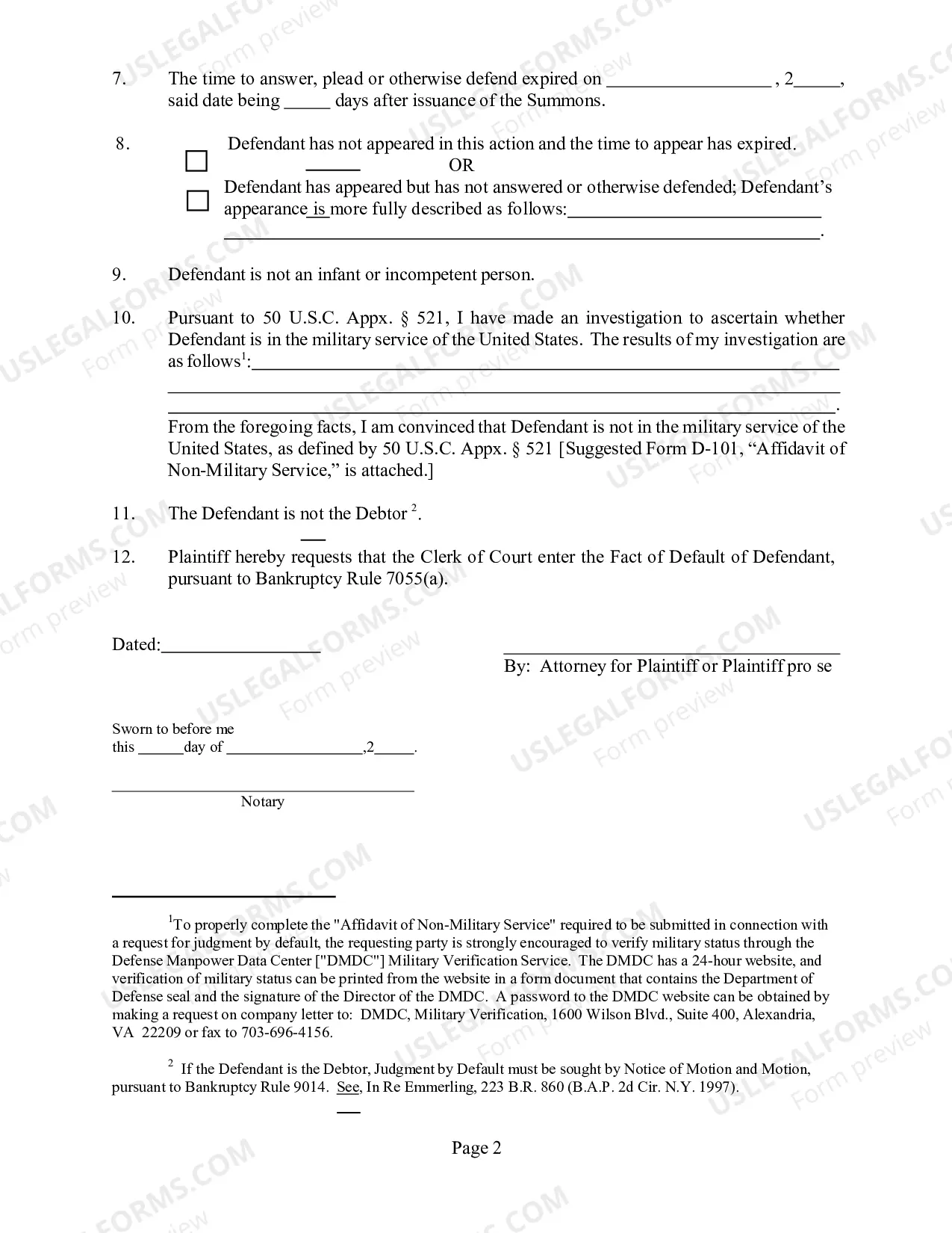 Preview Judgment by Default/Rule 7055 - Non Core (BUFFALO ONLY) - If Debtor is the Defendant, DO NOT use.