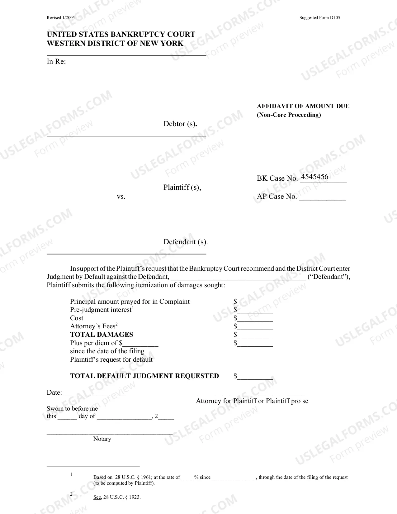 Preview Judgment by Default/Rule 7055 - Non Core (BUFFALO ONLY) - If Debtor is the Defendant, DO NOT use.
