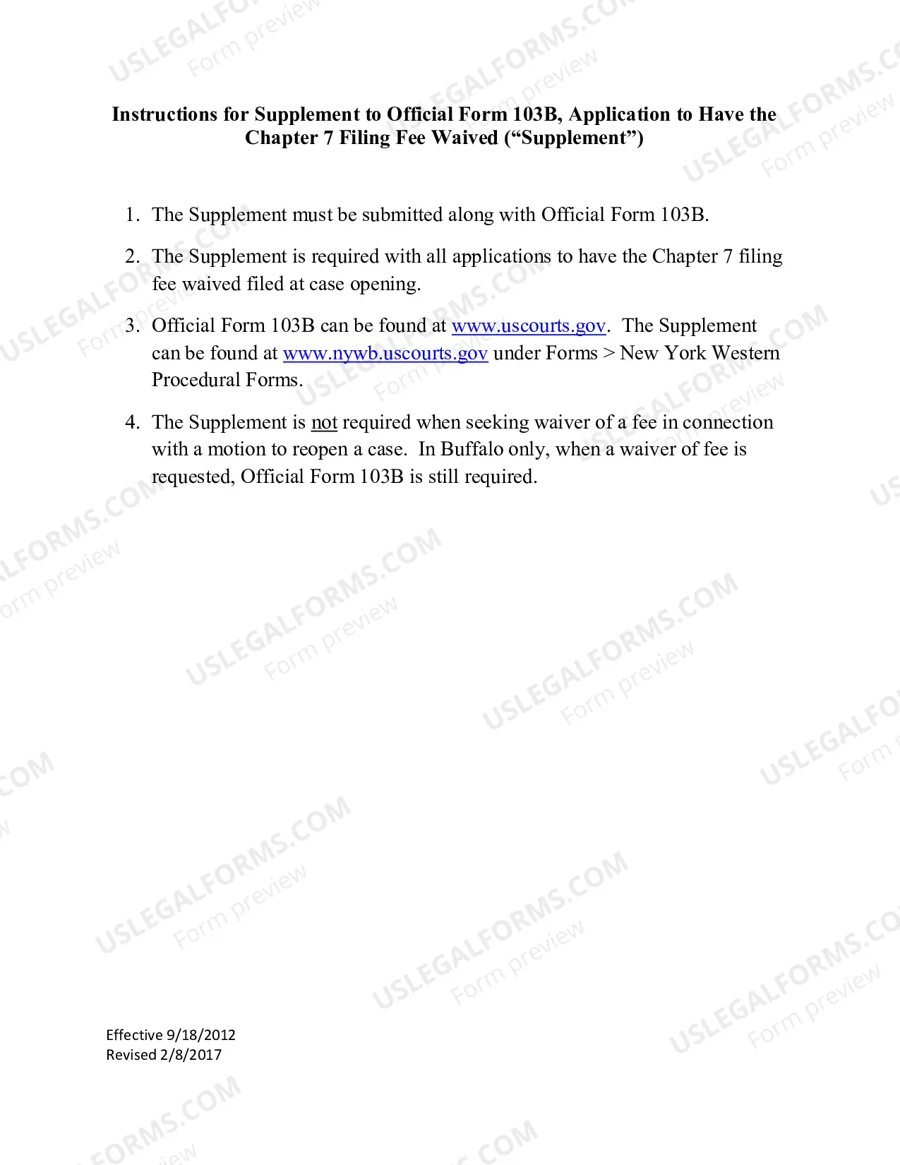 Preview Supplement to Official Form 103B, Application to have the Chapter 7 Filing Fee Waived