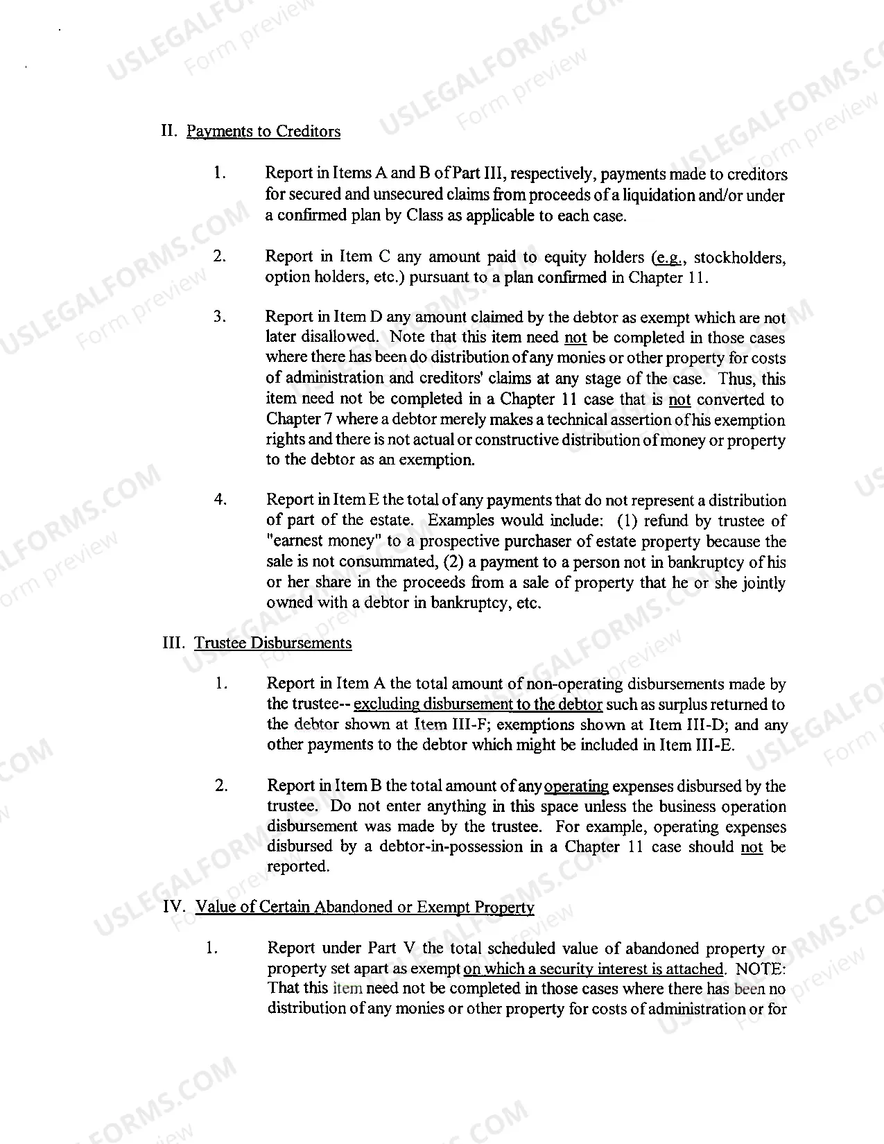 Preview Chapter 11 Final/Post Confirmation Report & Account Instructions