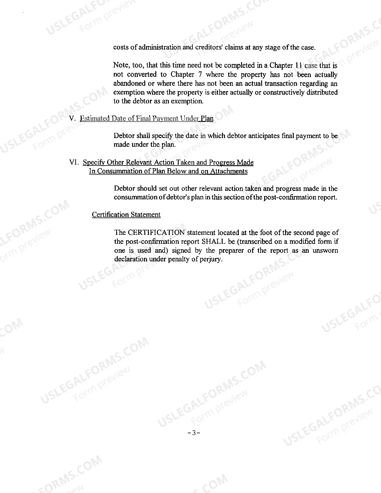 Preview Chapter 11 Final/Post Confirmation Report & Account Instructions