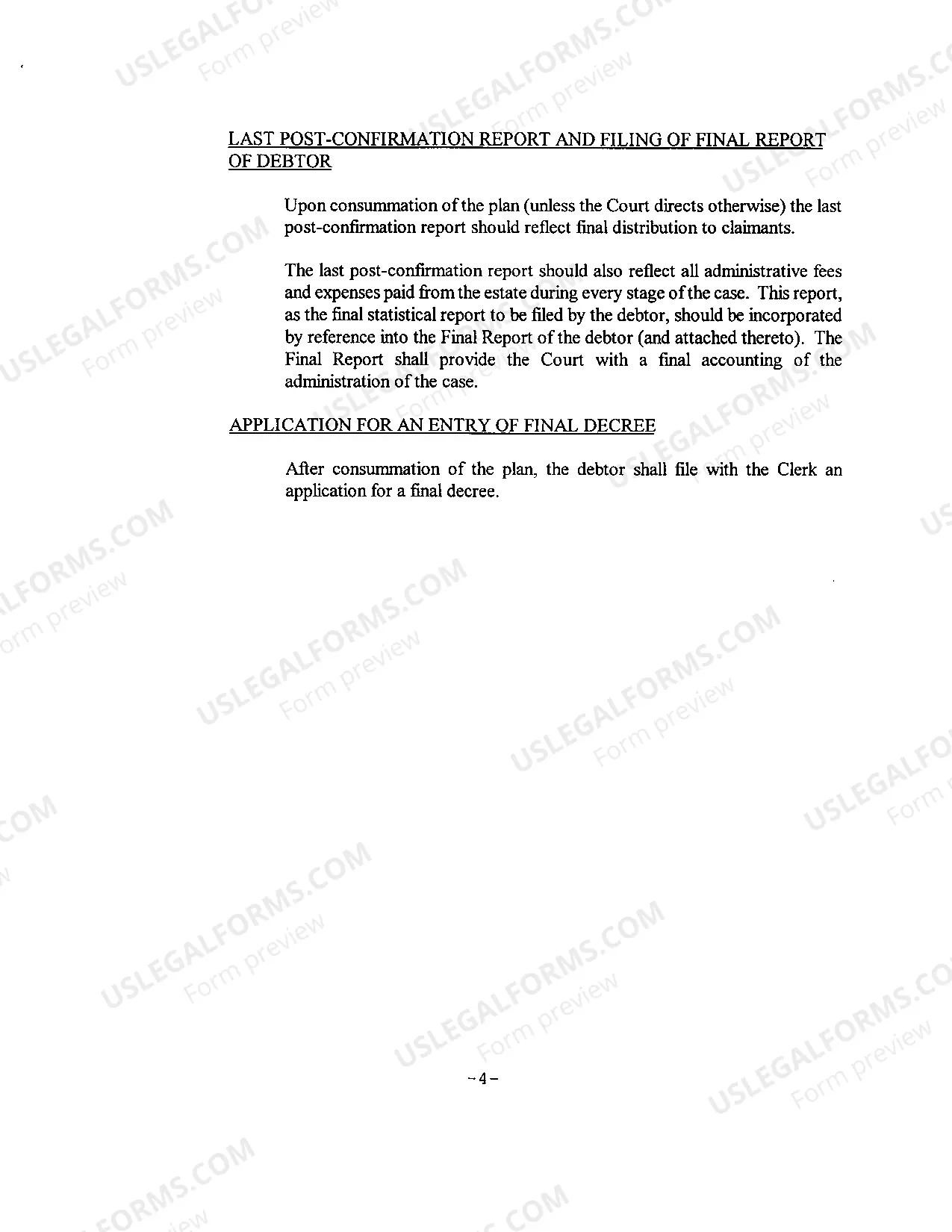 Preview Chapter 11 Final/Post Confirmation Report & Account Instructions