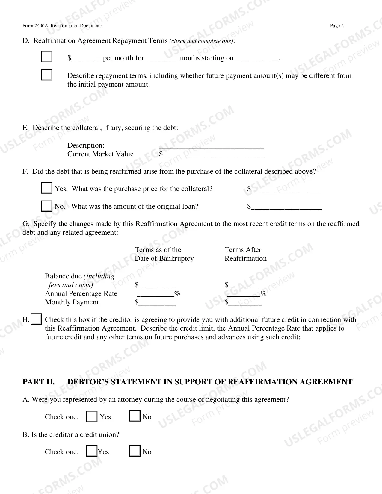 Preview Reaffirmation Agreement - Order Form B240a (12/15)
