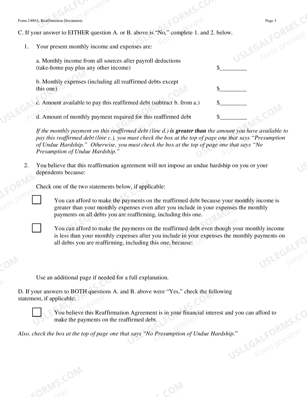 Preview Reaffirmation Agreement - Order Form B240a (12/15)