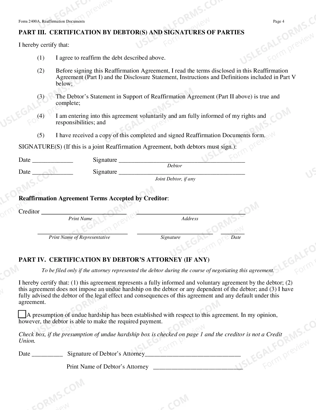 Preview Reaffirmation Agreement - Order Form B240a (12/15)