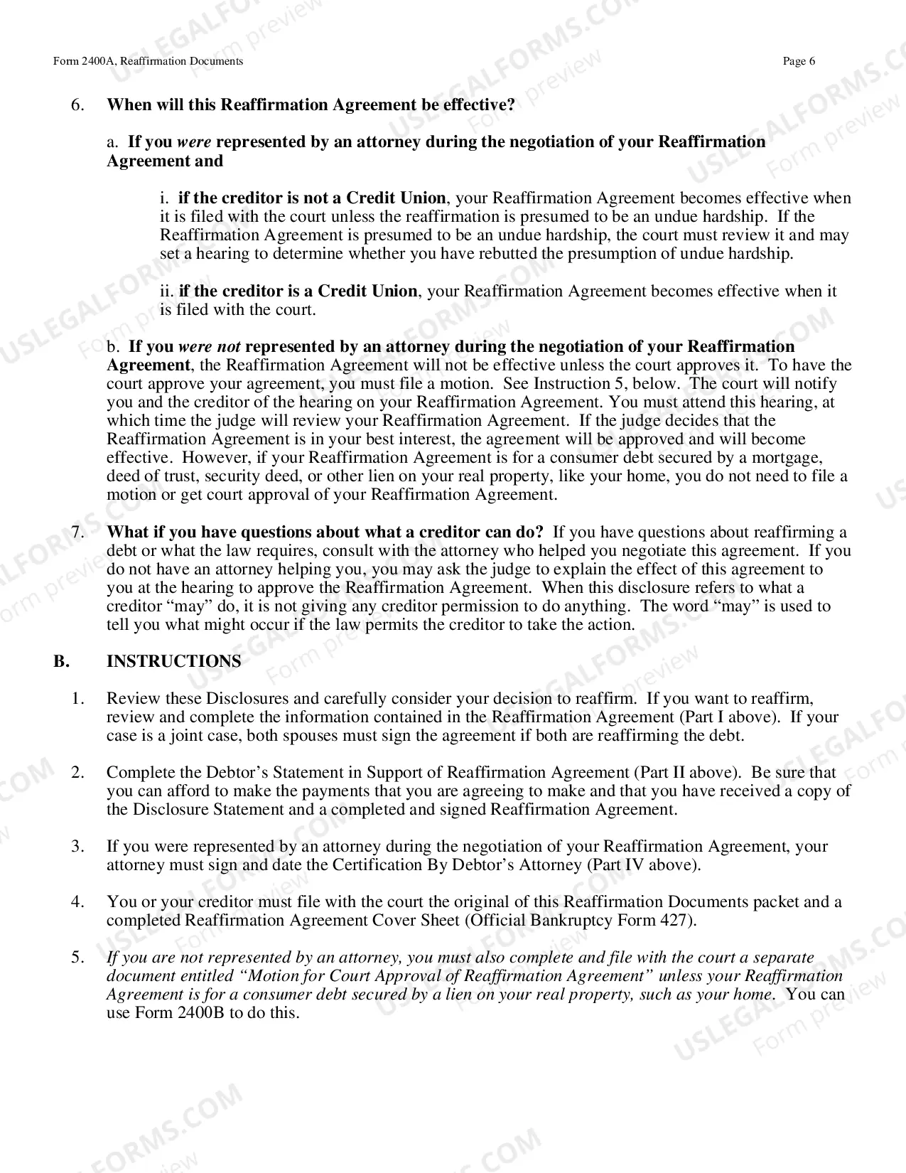Preview Reaffirmation Agreement - Order Form B240a (12/15)