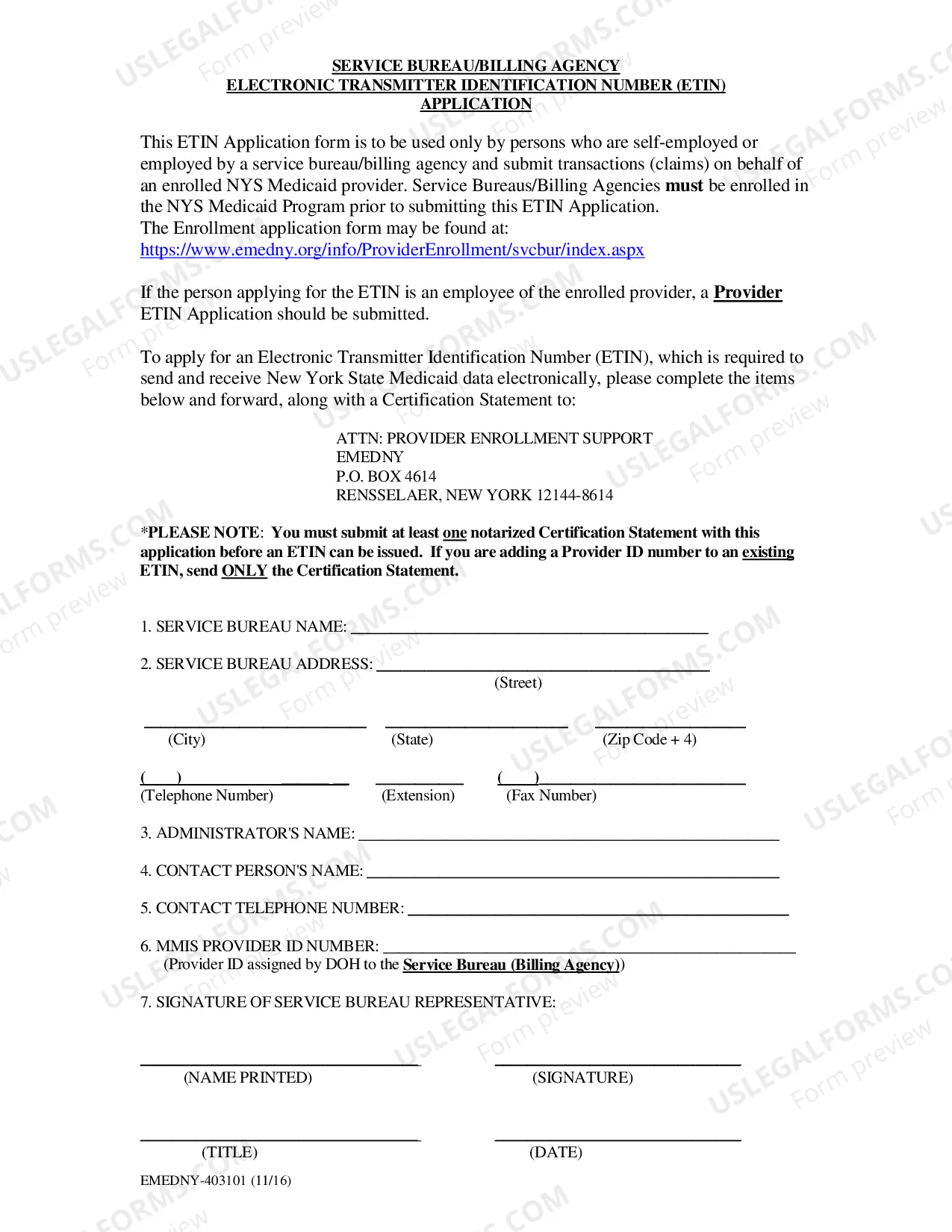 Preview Service Bureau Electronic/Paper Transmitter Identification Number (ETIN)