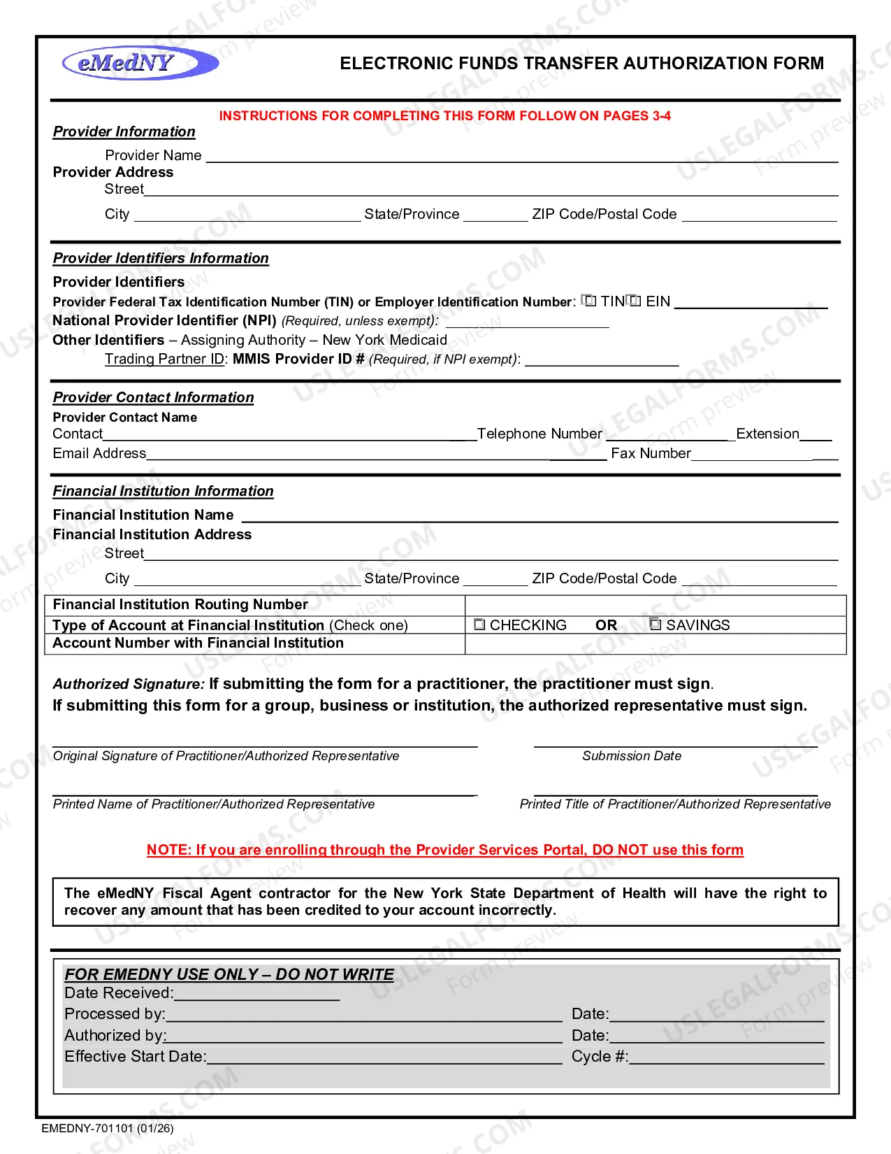 Preview Electronic Funds Transfer (EFT) Authorization Form