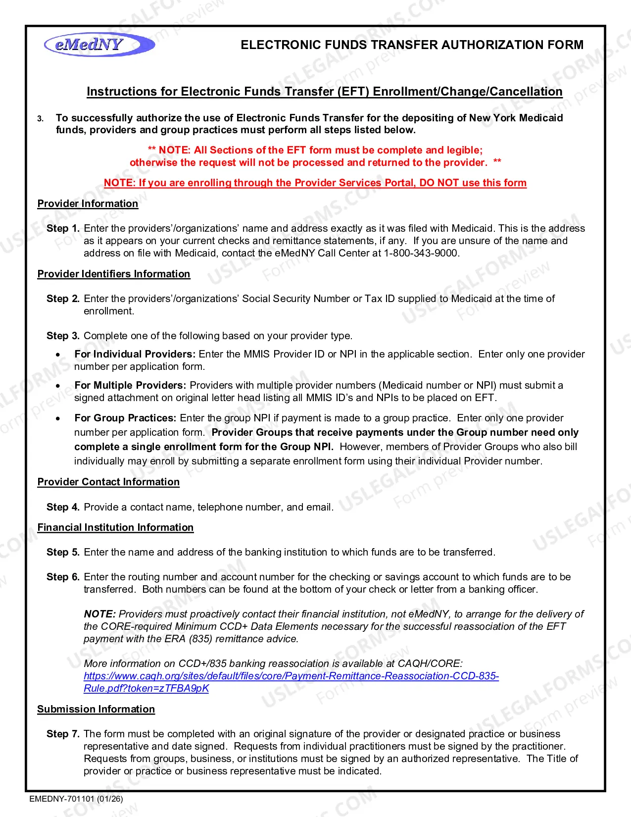 Preview Electronic Funds Transfer (EFT) Authorization Form