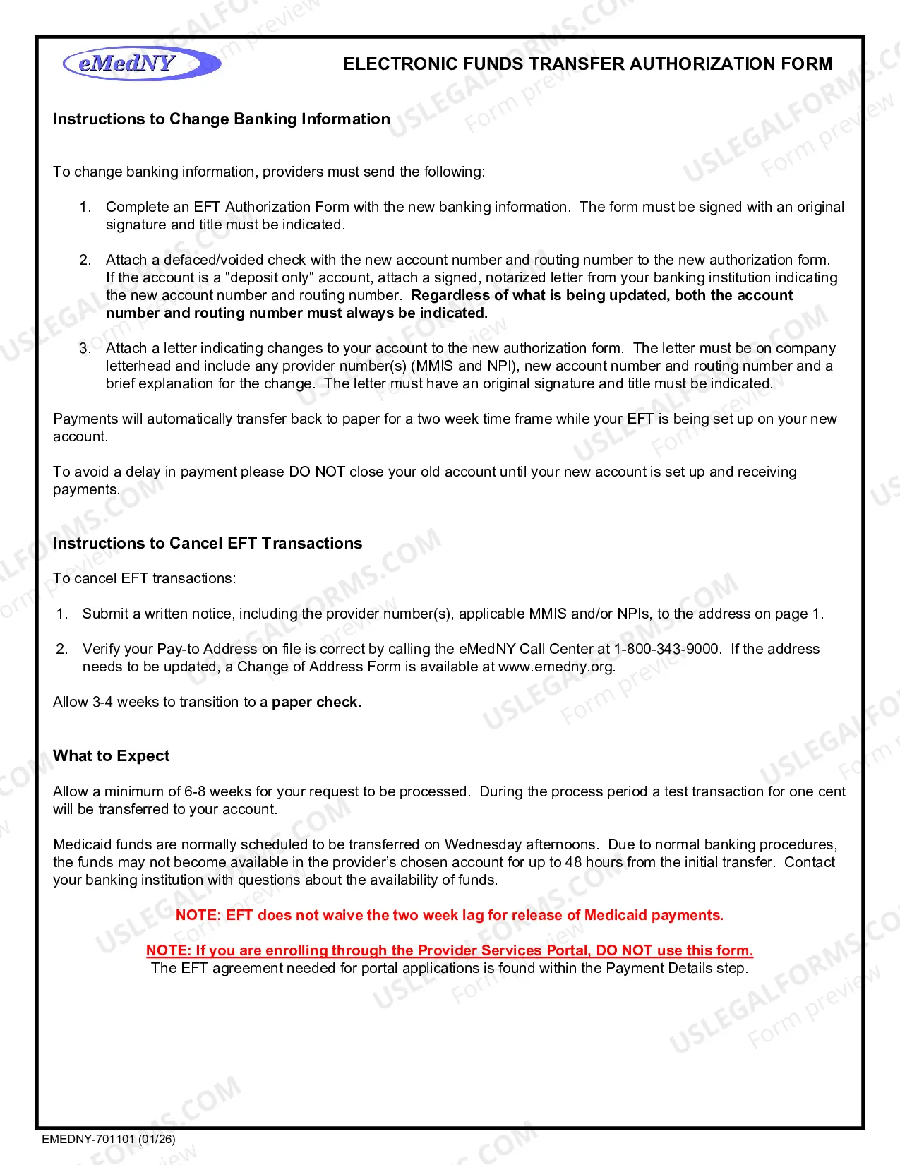Preview Electronic Funds Transfer (EFT) Authorization Form
