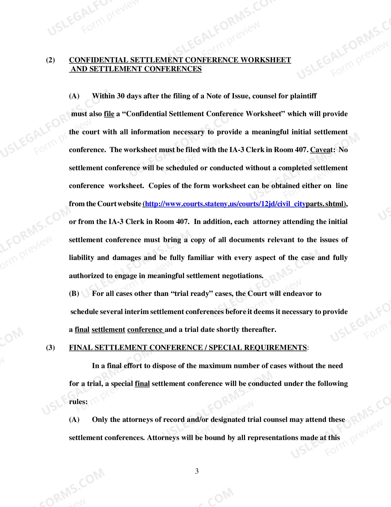 Preview Settlement Conferences & Trial Assignment - updated 10/06/08