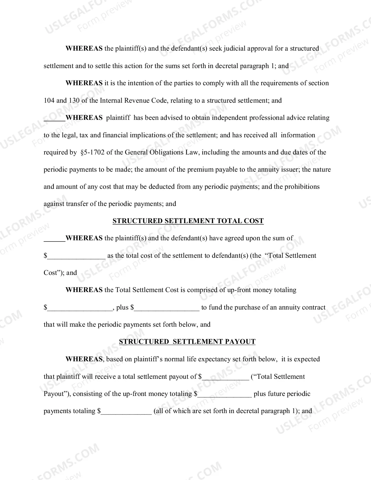Preview Simple Order for a Structured Settlement (With Instructions)
