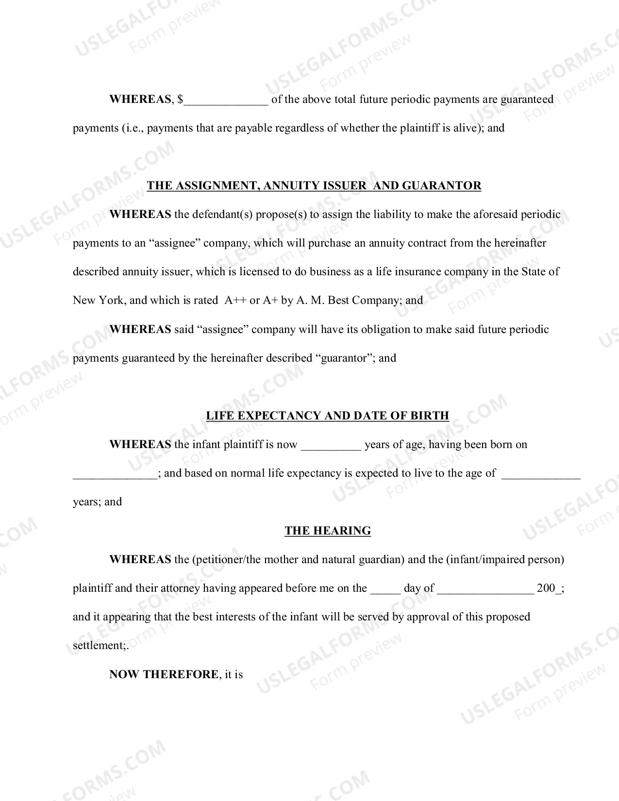 Preview Simple Order for a Structured Settlement (With Instructions)