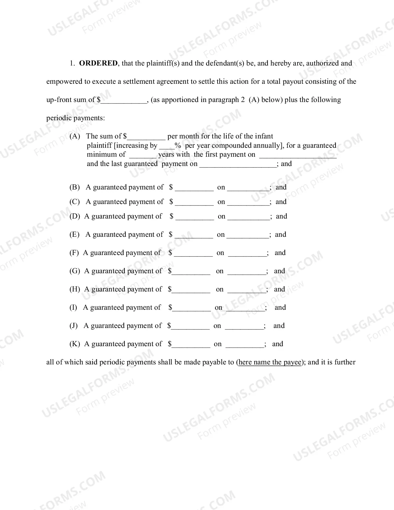 Preview Simple Order for a Structured Settlement (With Instructions)