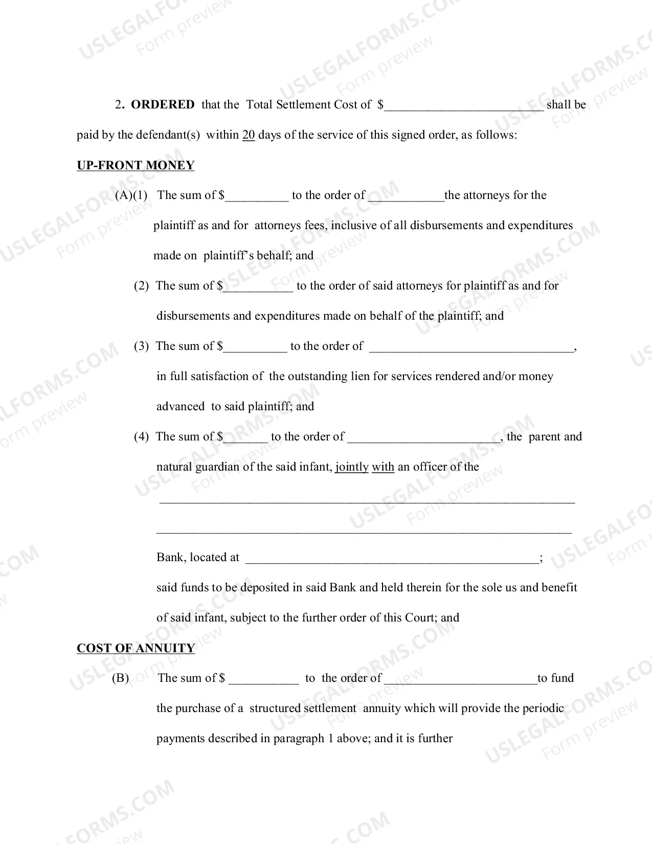 Preview Simple Order for a Structured Settlement (With Instructions)
