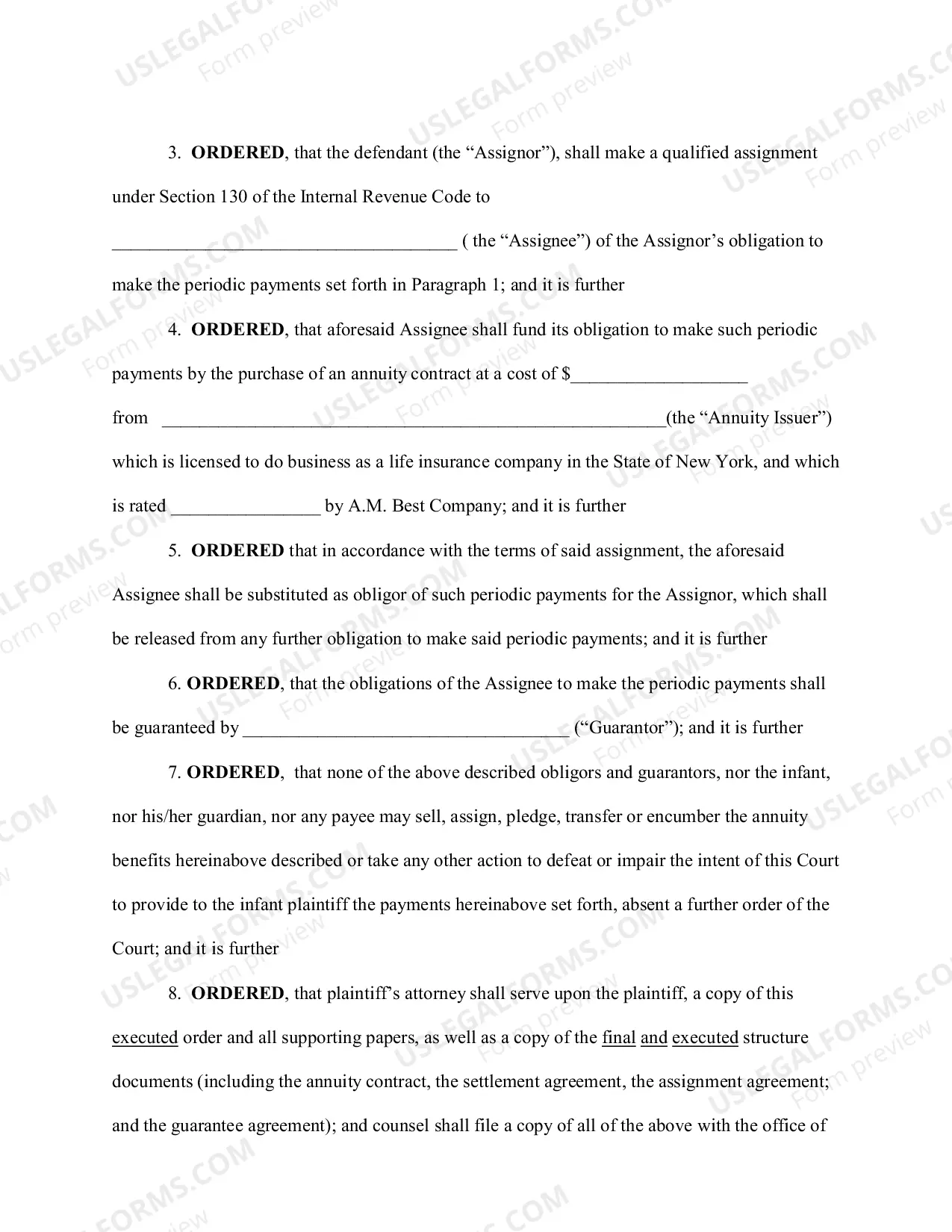 Preview Simple Order for a Structured Settlement (With Instructions)