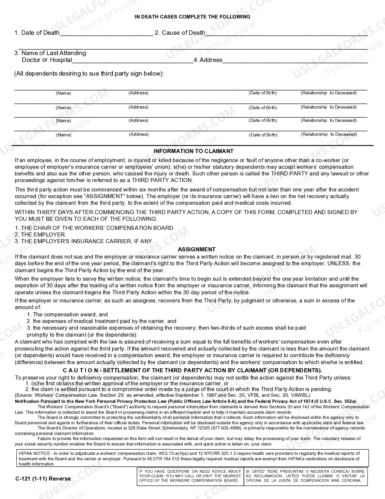 Preview Claim For Compensation And Notice of Commencement of Third Party Action