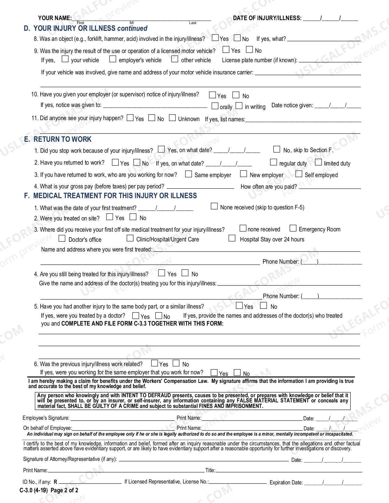 Preview Employee Claim for Compensation