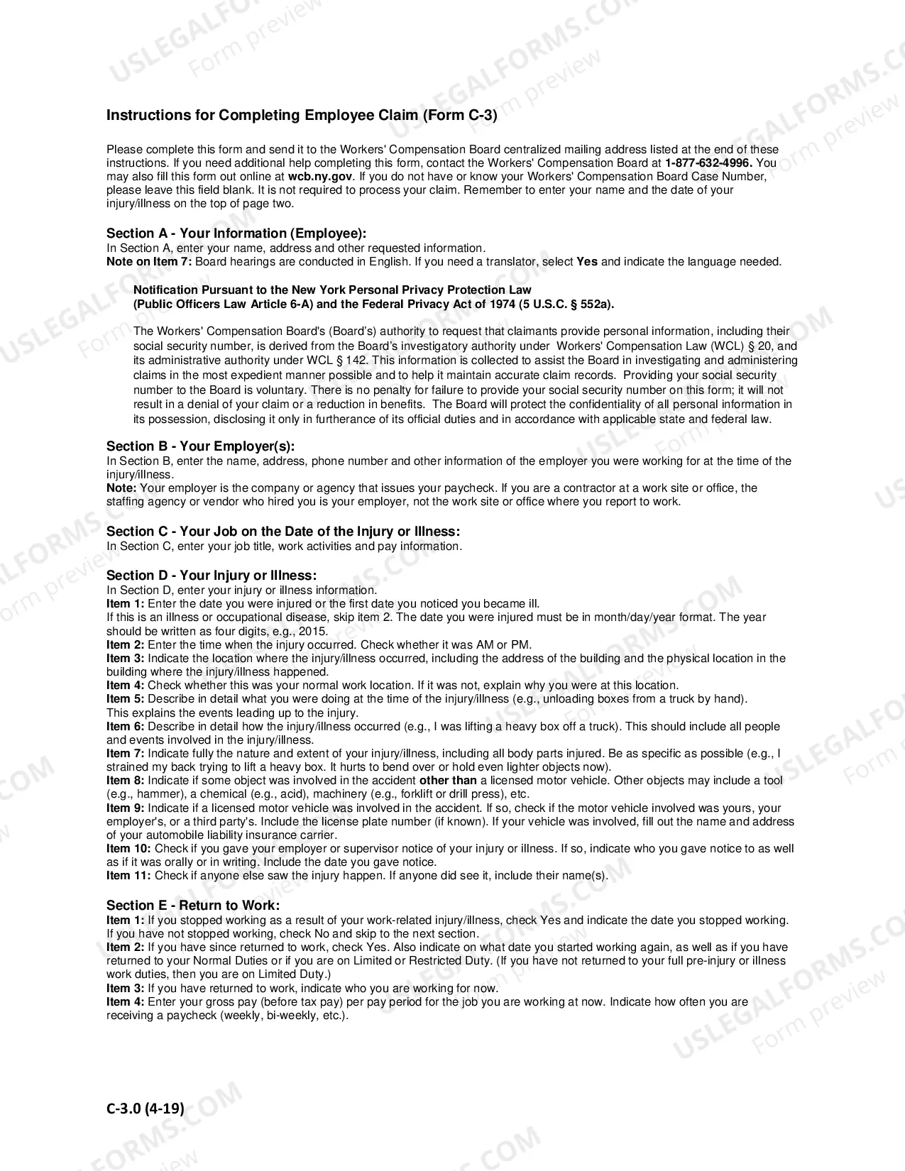 Preview Employee Claim for Compensation