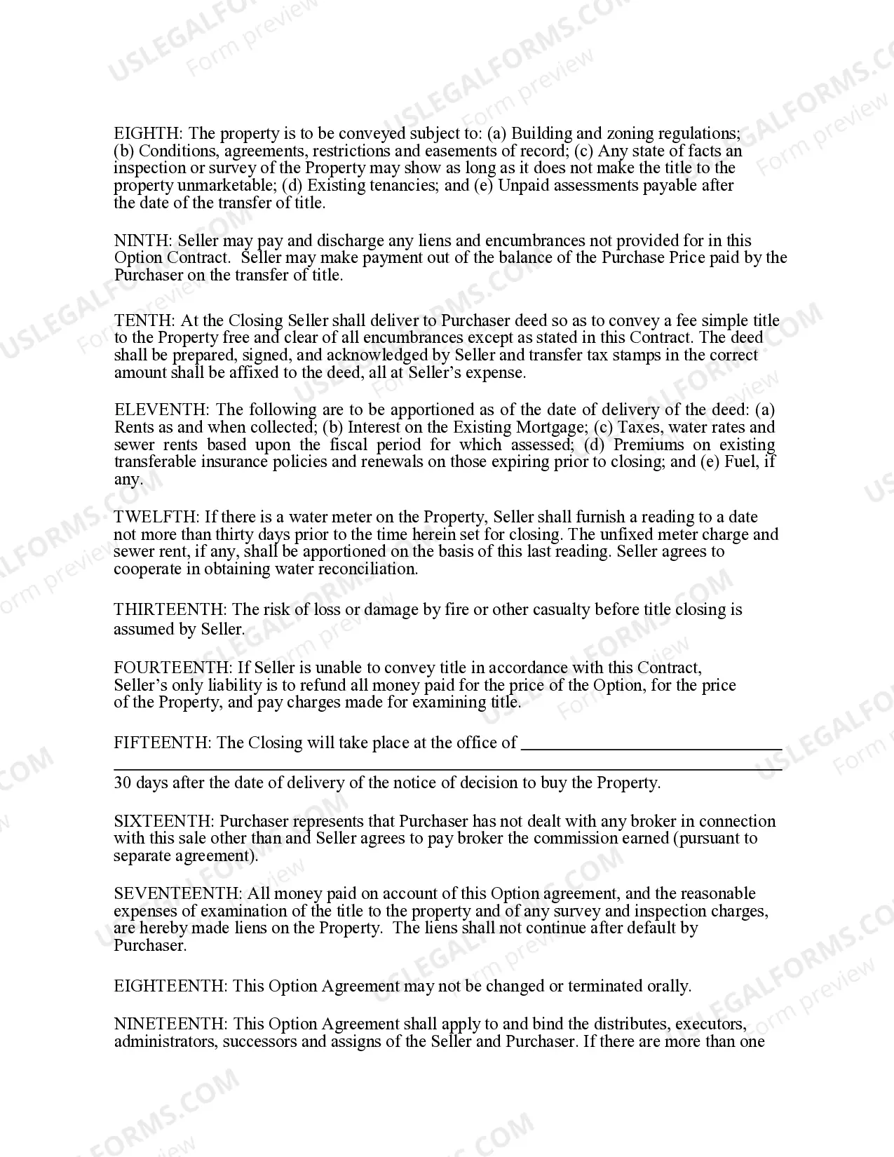 Preview Option Agreement to Purchase Real Estate