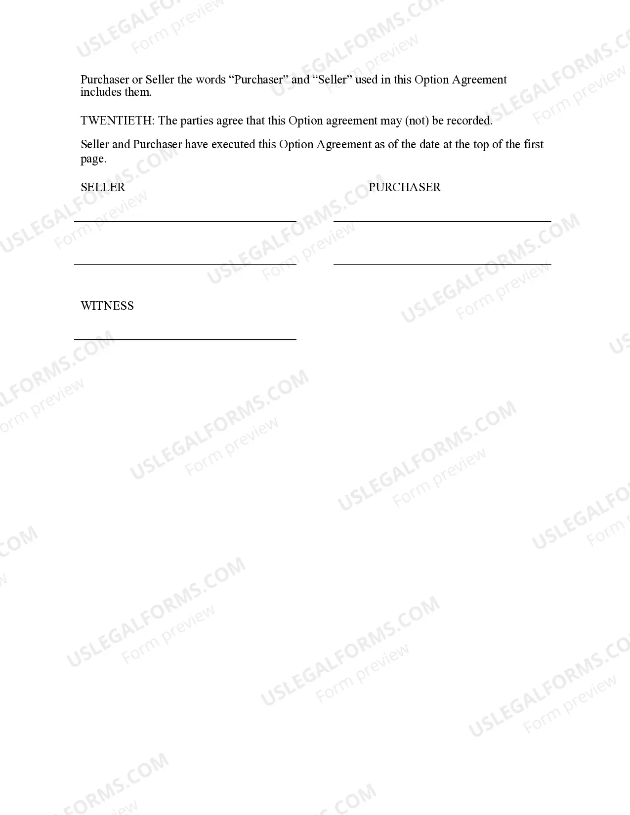 Preview Option Agreement to Purchase Real Estate