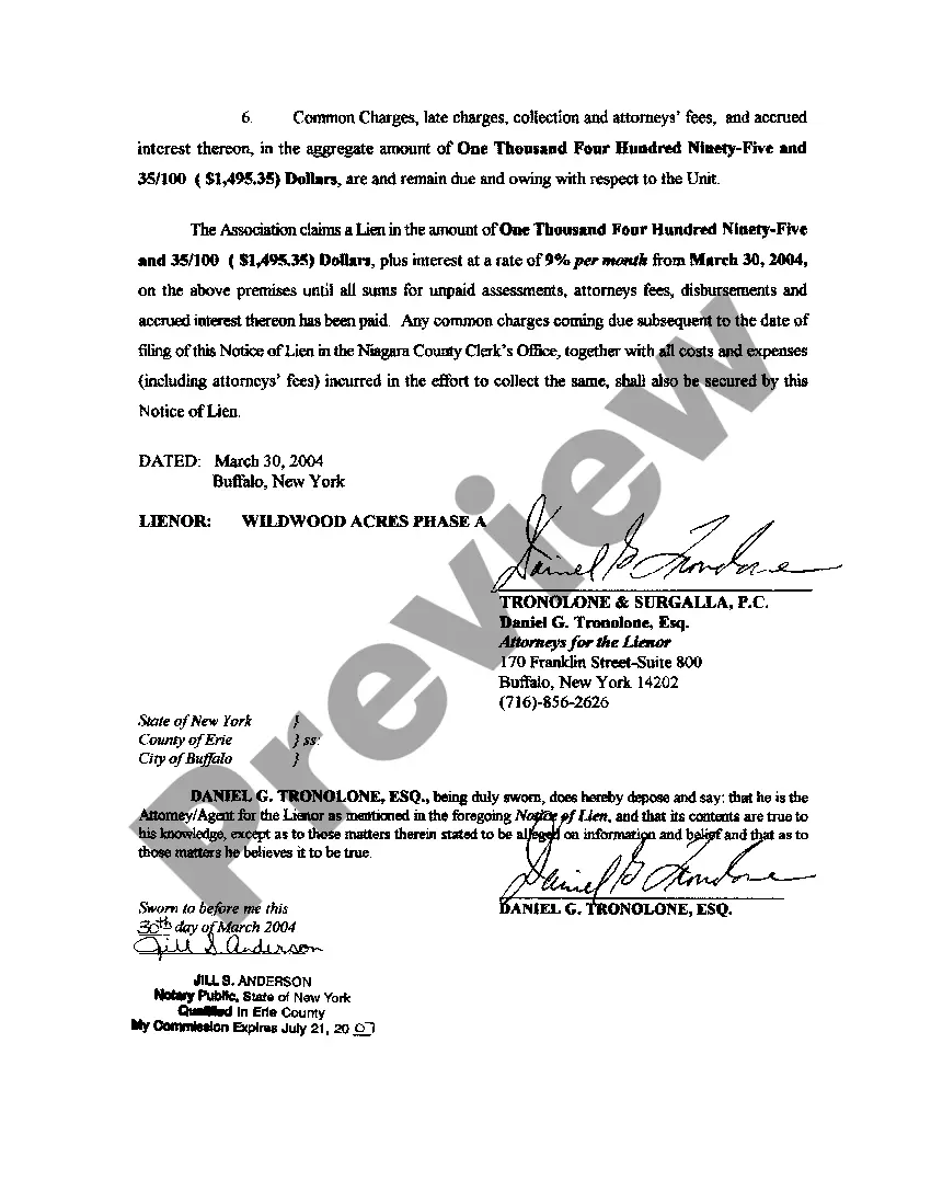 Preview Notice of Lien for Unpaid Common Charges