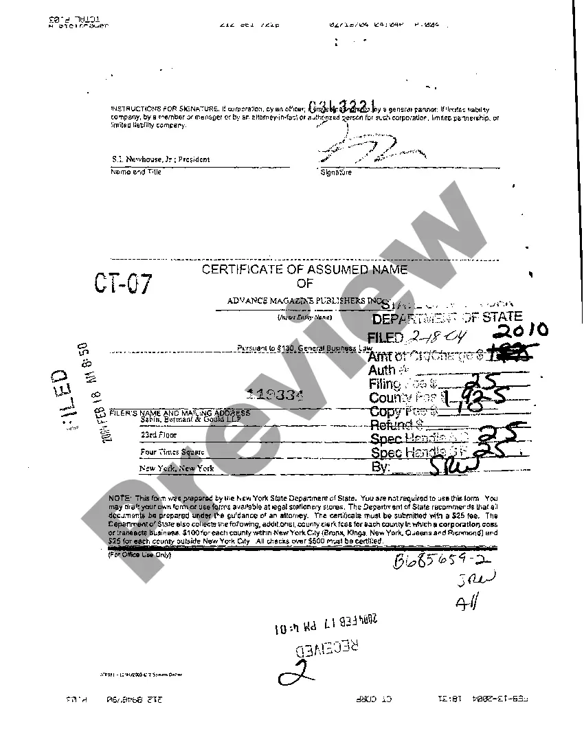 Preview Sample Certificate of Assumed Name