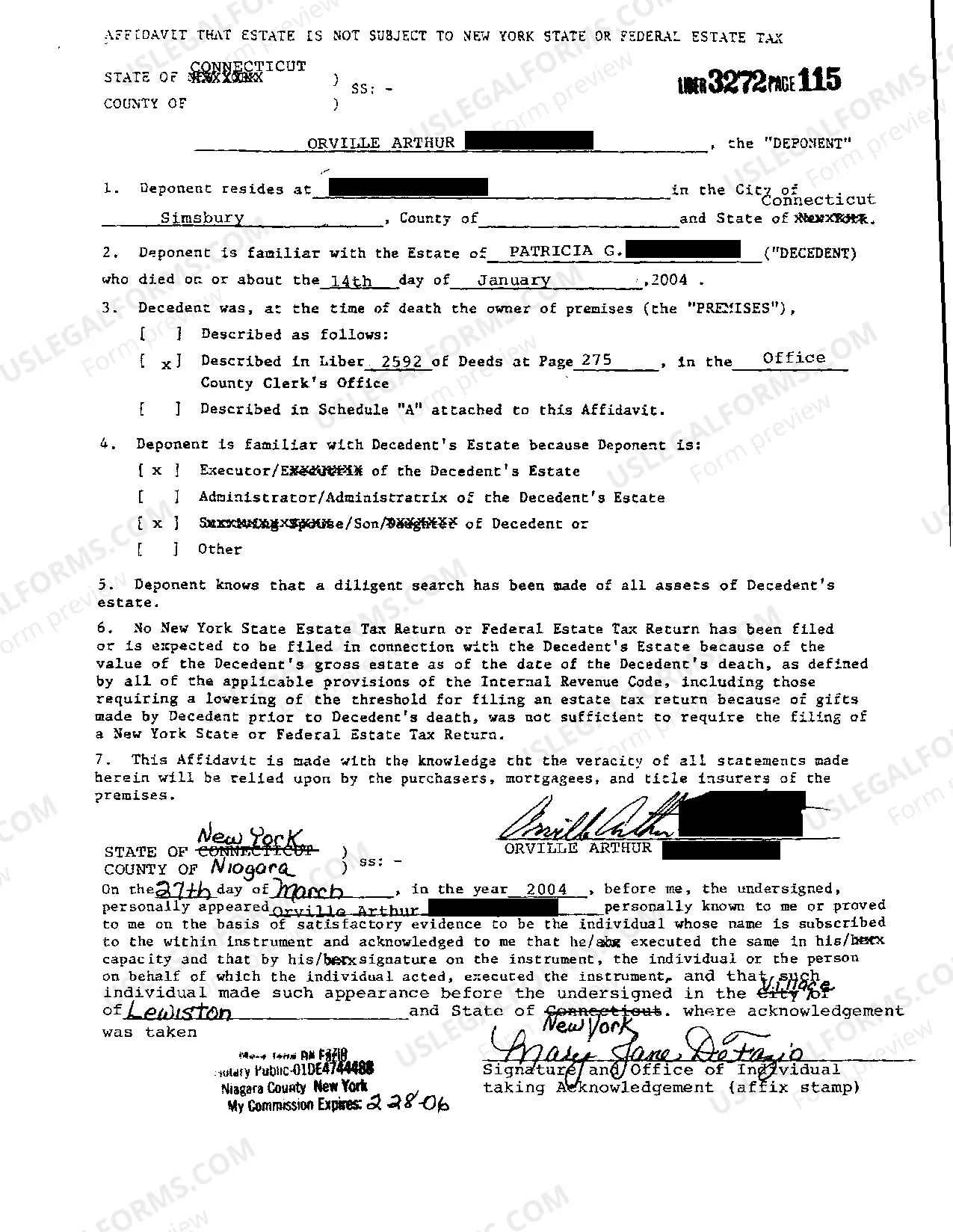 Preview Affidavit Estate Not Subject To Federal or State Tax