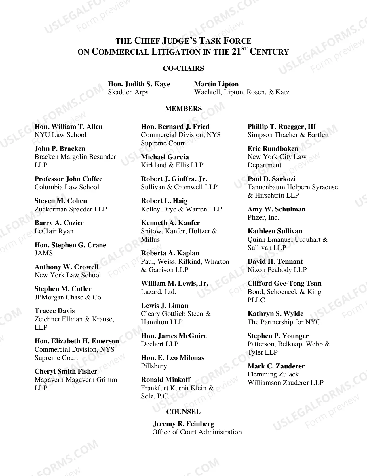 Preview The Chief Judge's Task Force on Commercial Litigation in the 21st Century - Report