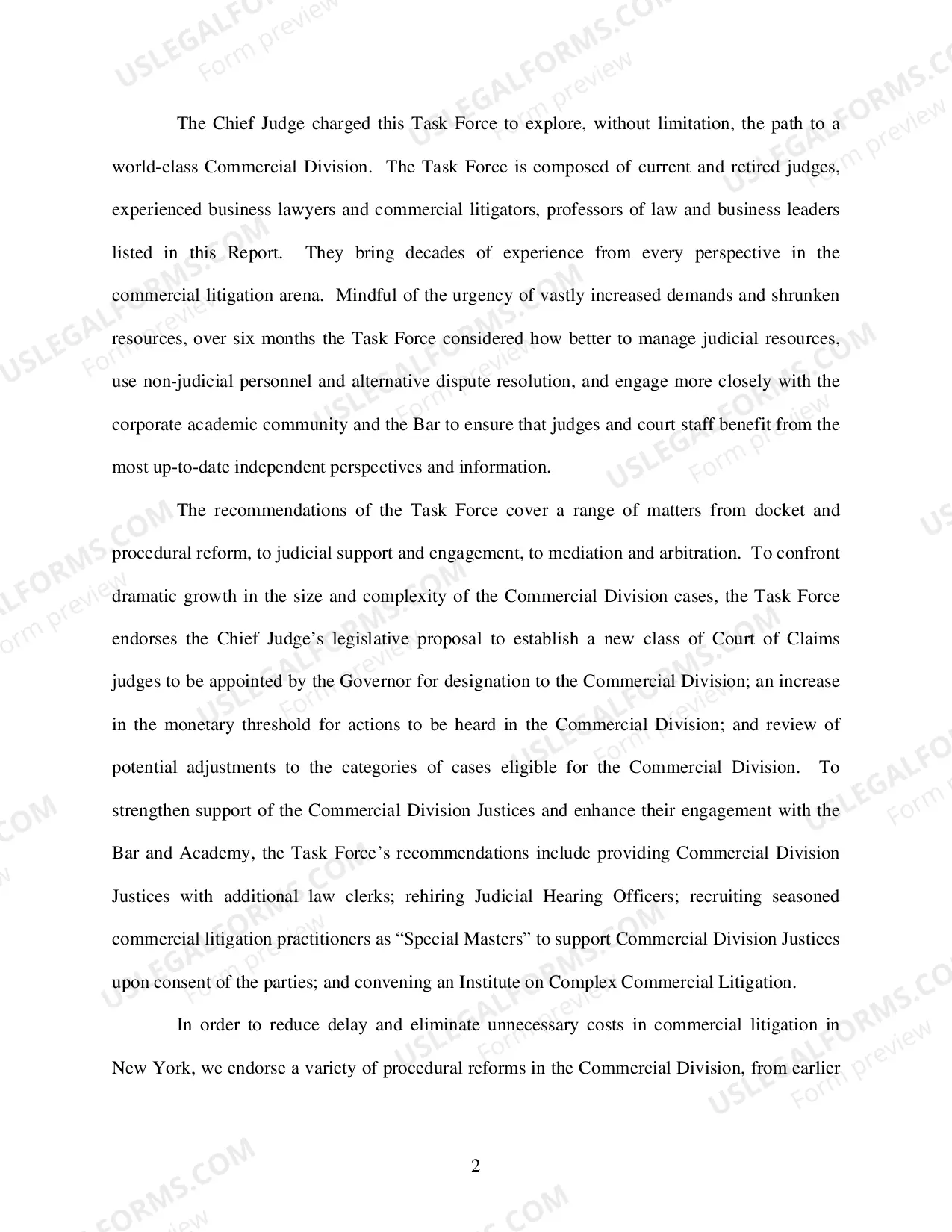 Preview The Chief Judge's Task Force on Commercial Litigation in the 21st Century - Report