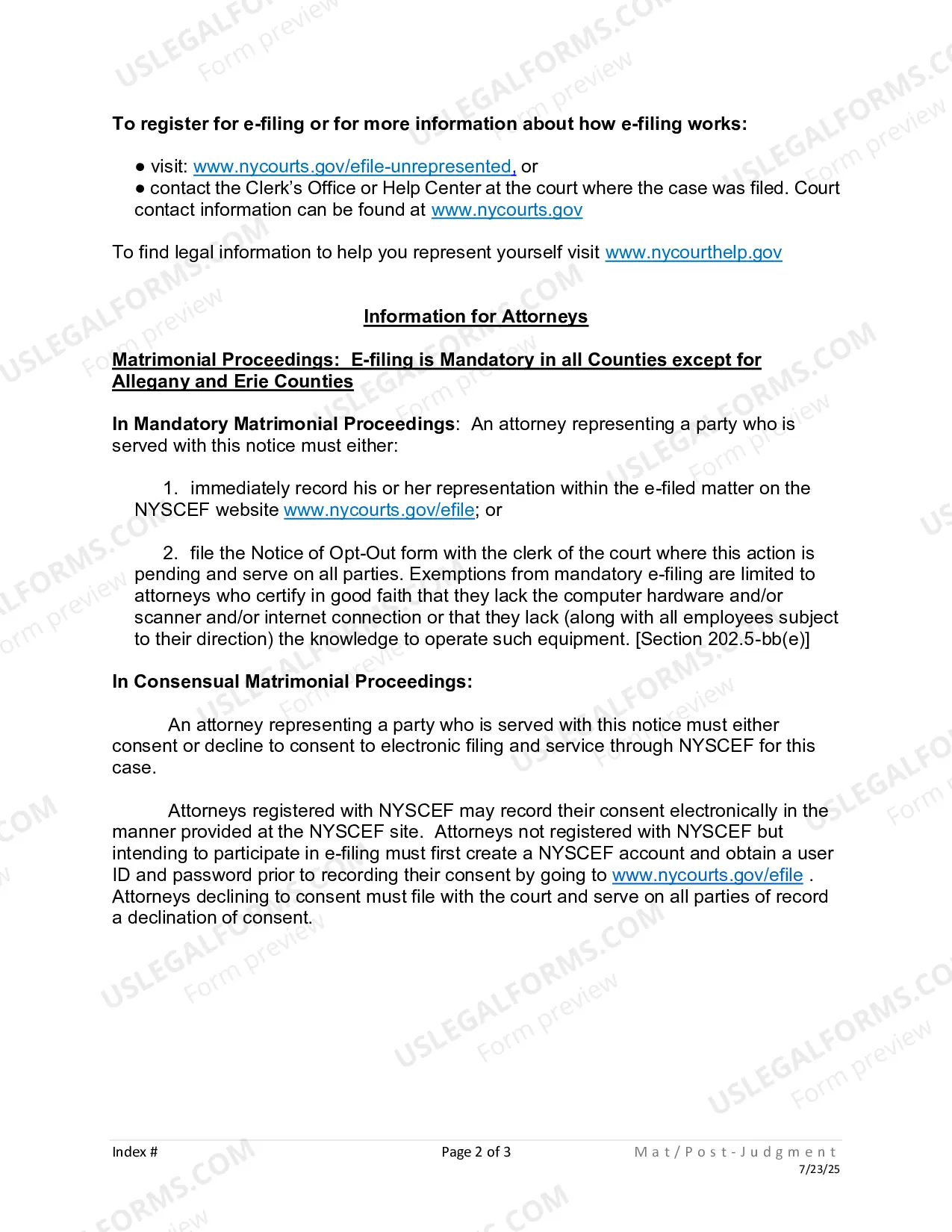 Preview Notice Regarding Availability of Electronic Filing Post Judgment Matrimonial Proceedings