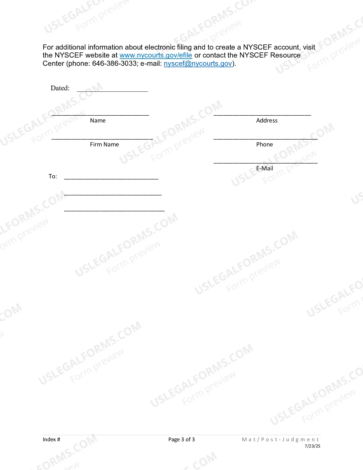 Preview Notice Regarding Availability of Electronic Filing Post Judgment Matrimonial Proceedings
