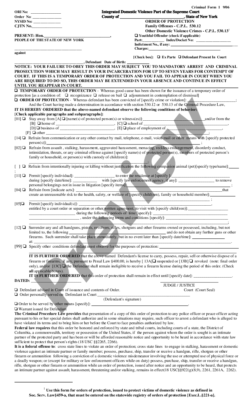 New York Order of Protection - Integrated Domestic Violence | US Legal ...