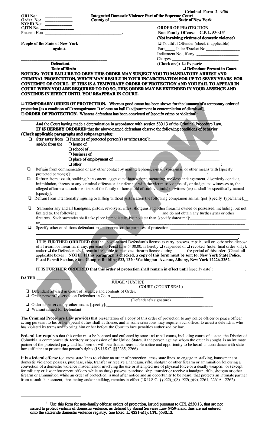 New York Order of Protection - Integrated Domestic Violence | US Legal ...