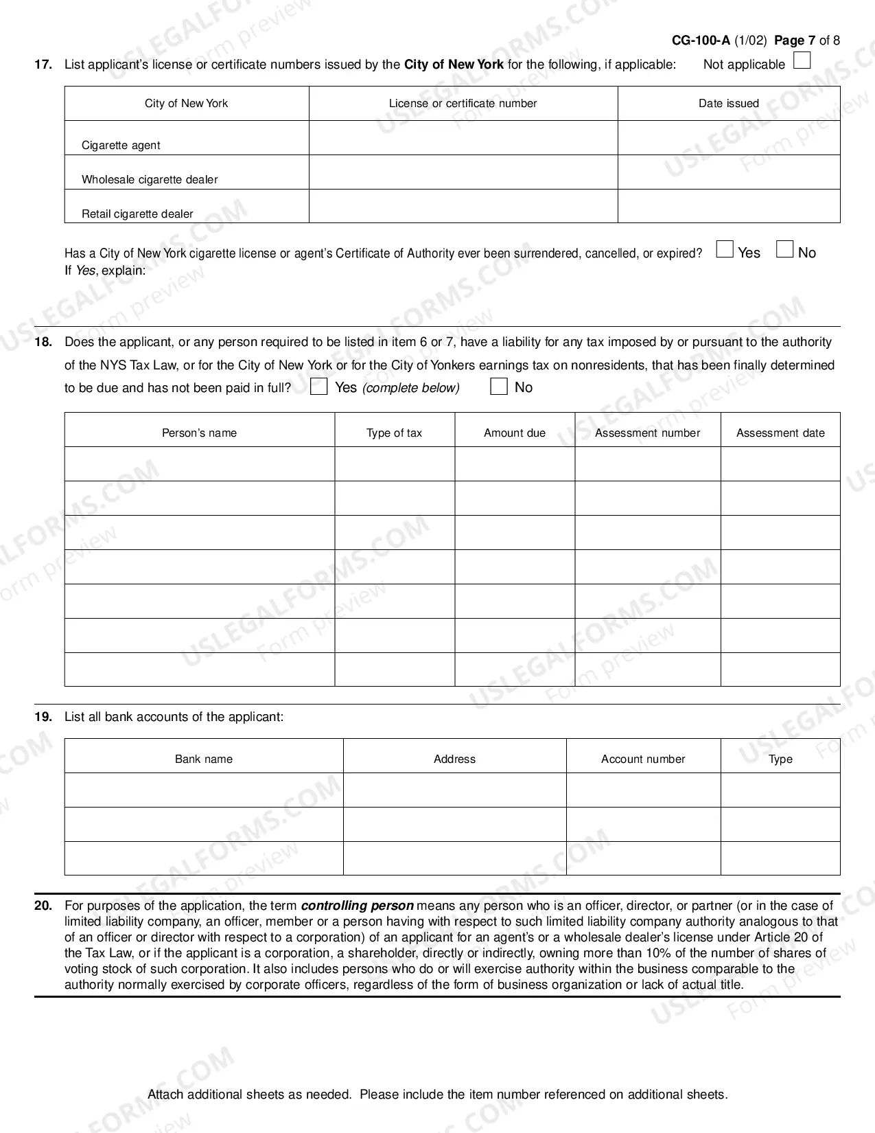 Preview Application for License as a Cigarette Agent or Agent/Wholesaler