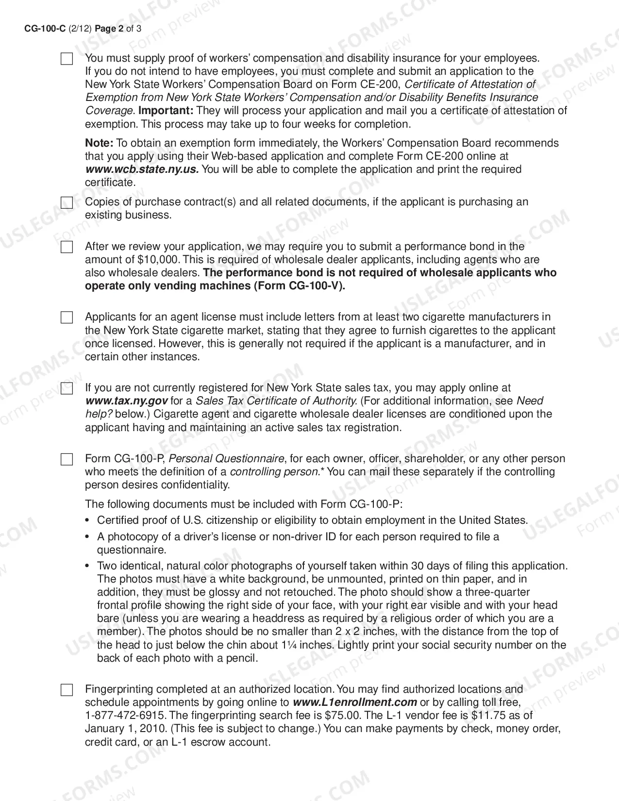 Preview Checklist for Applications CG-100-A, CG-100-W, and CG-100-V