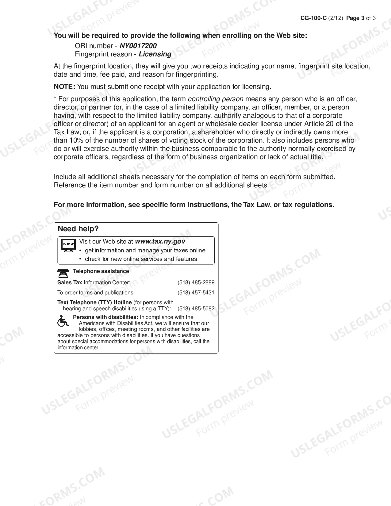 Preview Checklist for Applications CG-100-A, CG-100-W, and CG-100-V