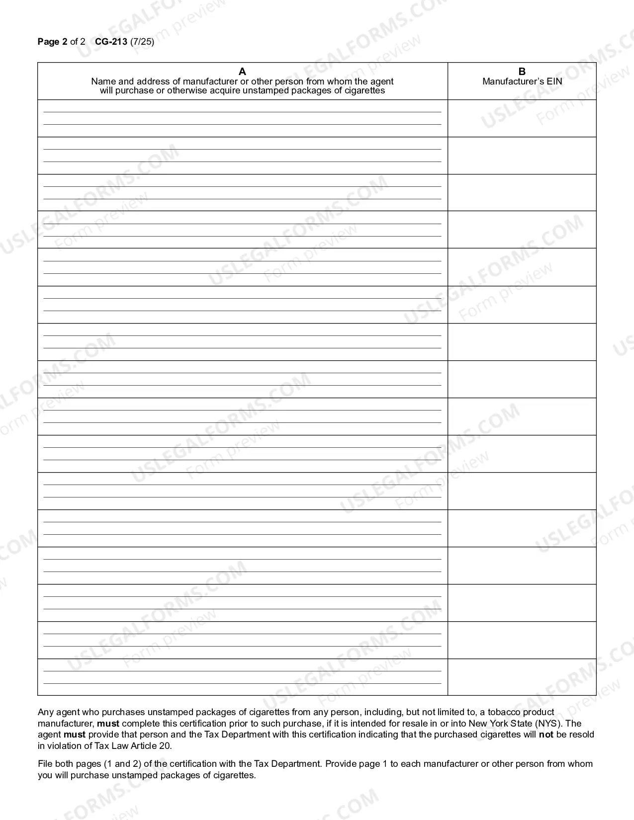 Preview Cigarette Stamping Agent Certification of Compliance with Tax Law Article 20 - Use for periods on or after September 1, 2017 through August 31, 2018.